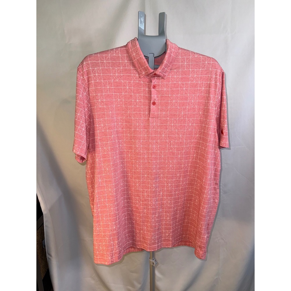 Adidas Golf Polo Shirt Mens XL Salmon Pink Geometric Grid Pattern Short Sleeve